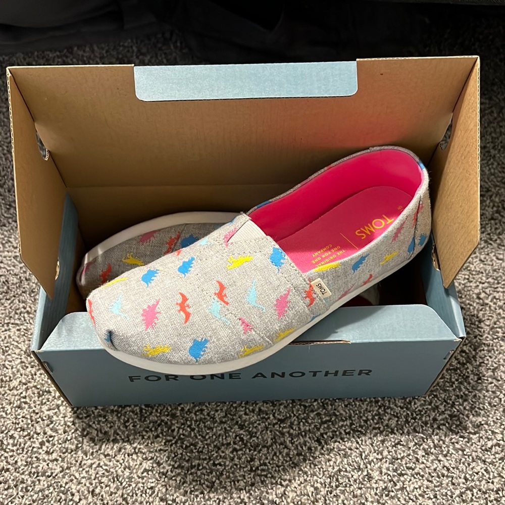 TOMS CloudBound Alpargata Shoes, Gray with Neon Dinosaur Print